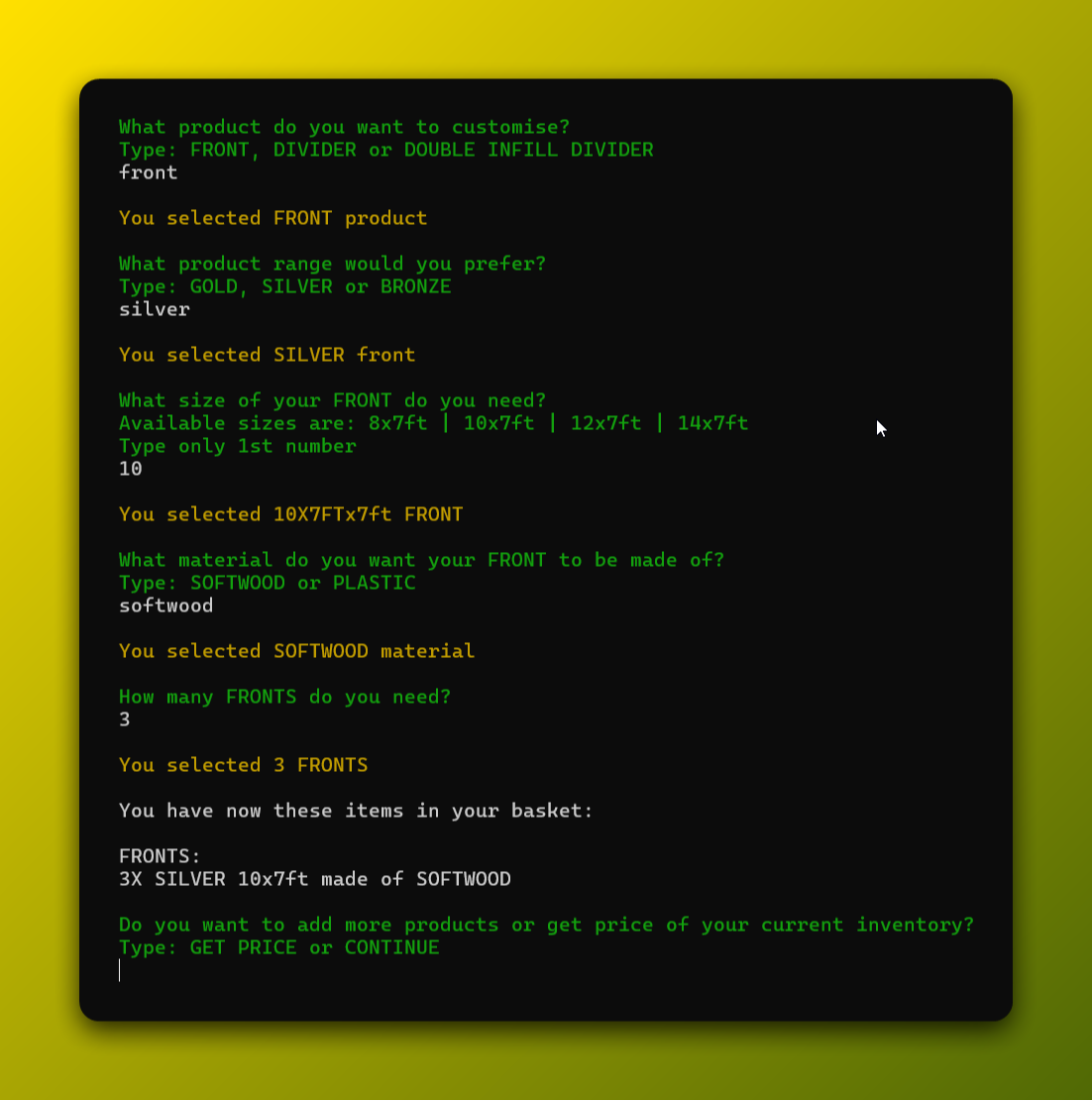 project in console