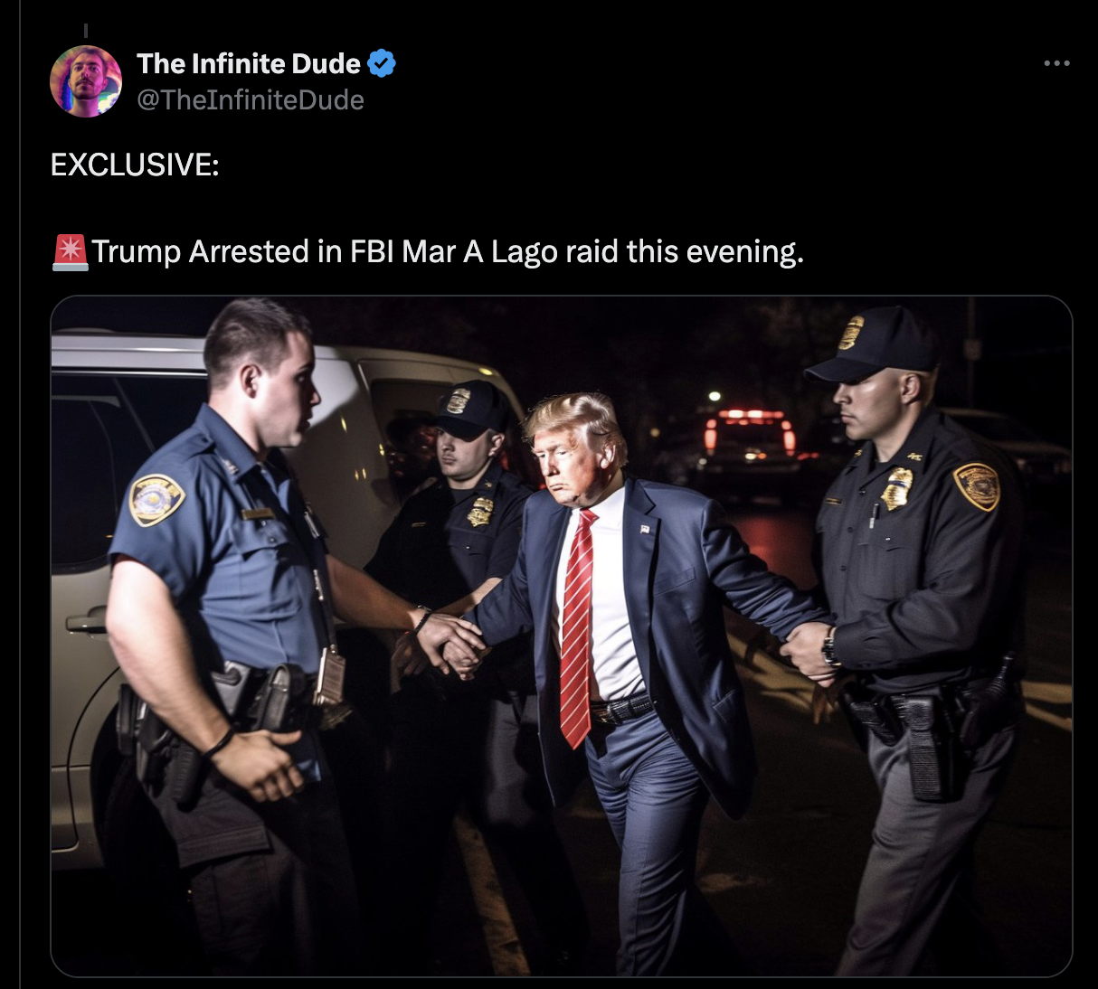 Figure 1: Fake image of Donald Trump getting arrested went viral on X (formerly Twitter) in 2023