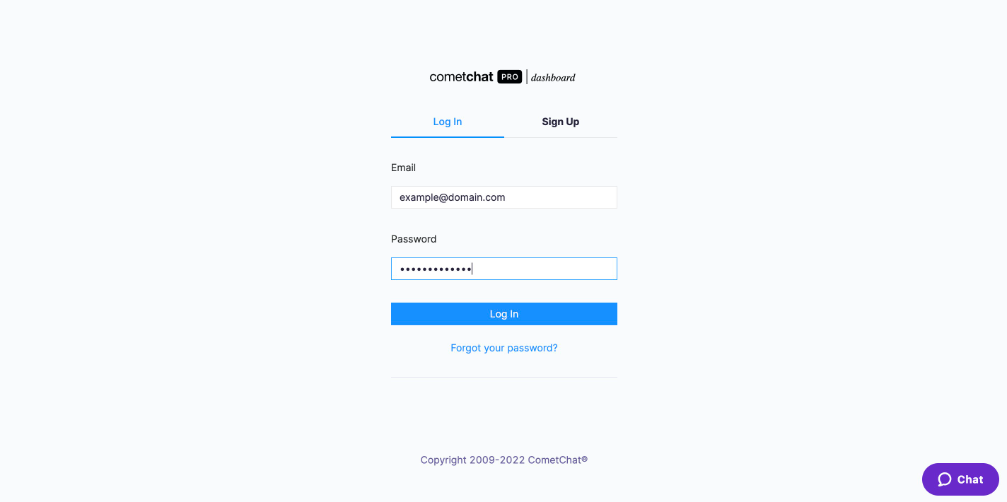 Log in to the CometChat Dashboard with your created account