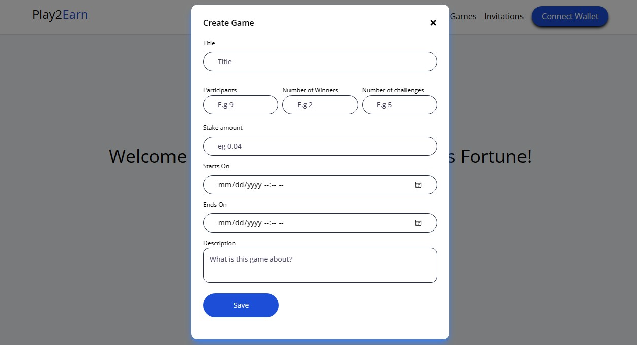 Create a new game modal