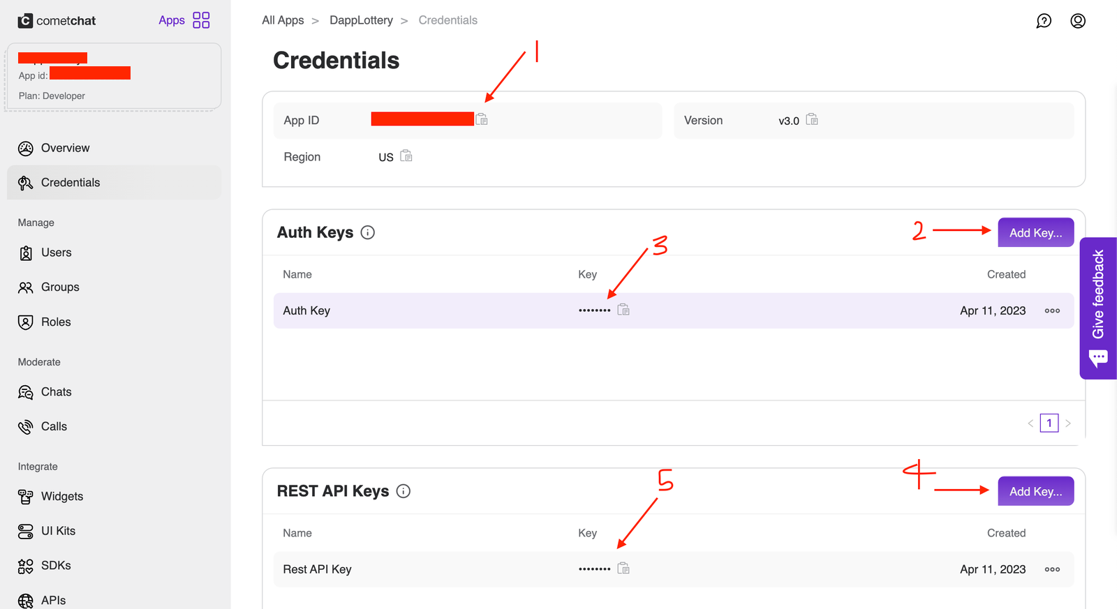 Copy the the APP_ID, REGION, and AUTH_KEY