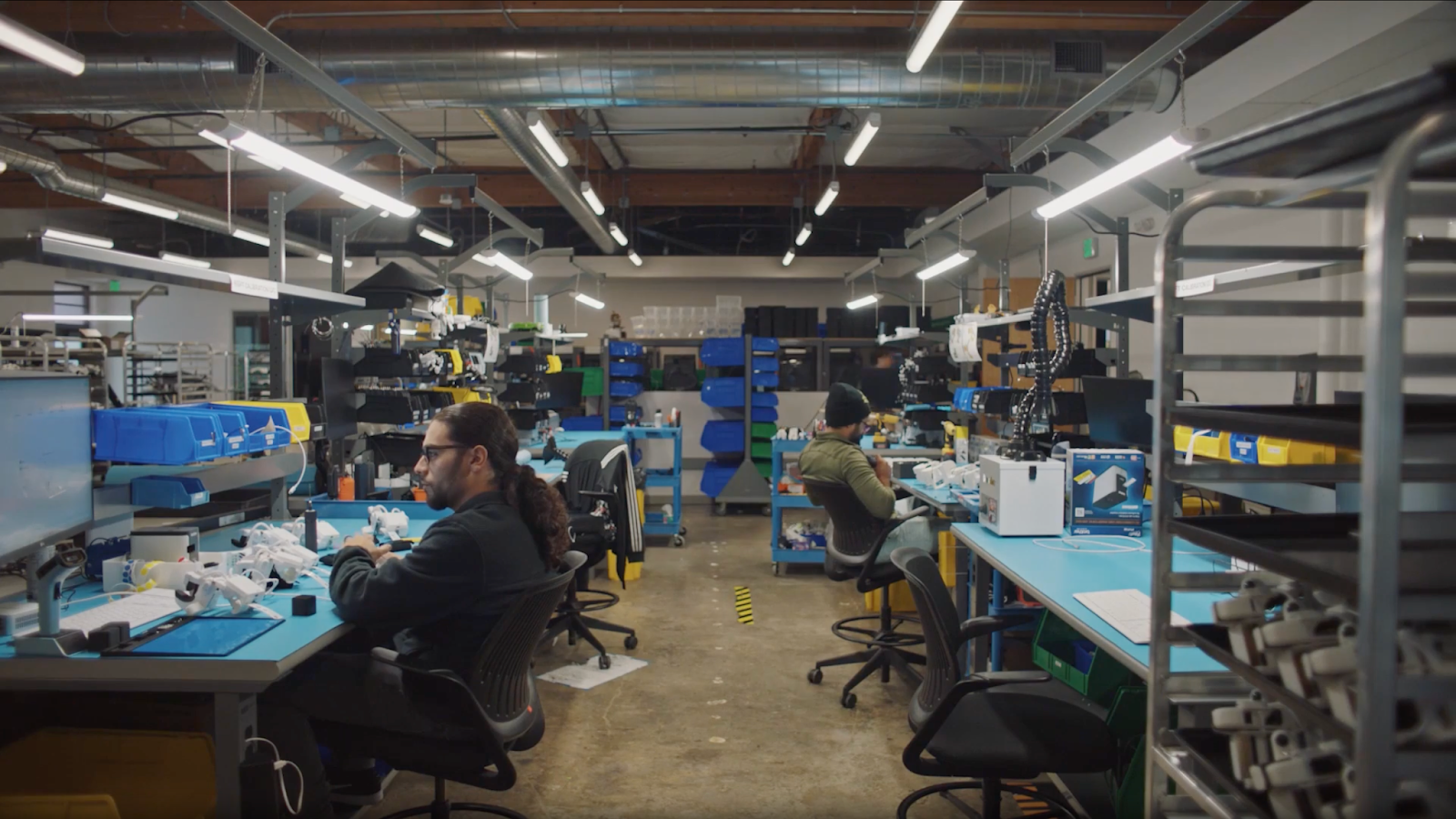 Assembly site of wearable data collection devices where WebSerial-based manufacturing process are used in production