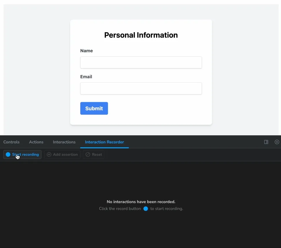Fast test creation with https://github.com/igrlk/storybook-addon-test-codegen
