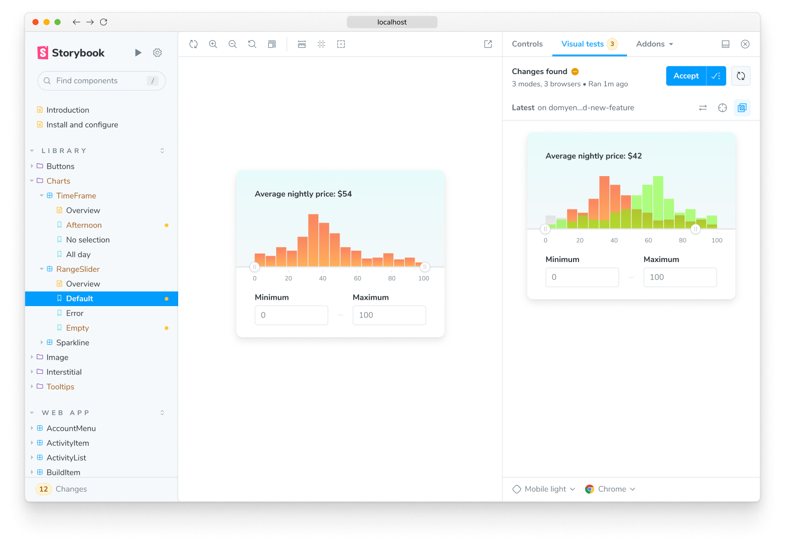 Chromatic shows visual difference on pull requests
