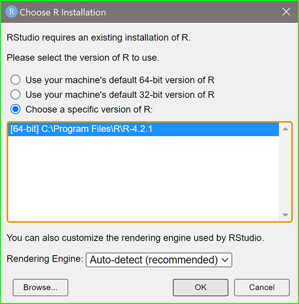 RStudio setup - choose version of R