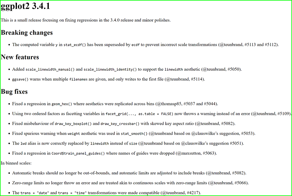 RStudio - NEWS related to gglot2 version 3.4.