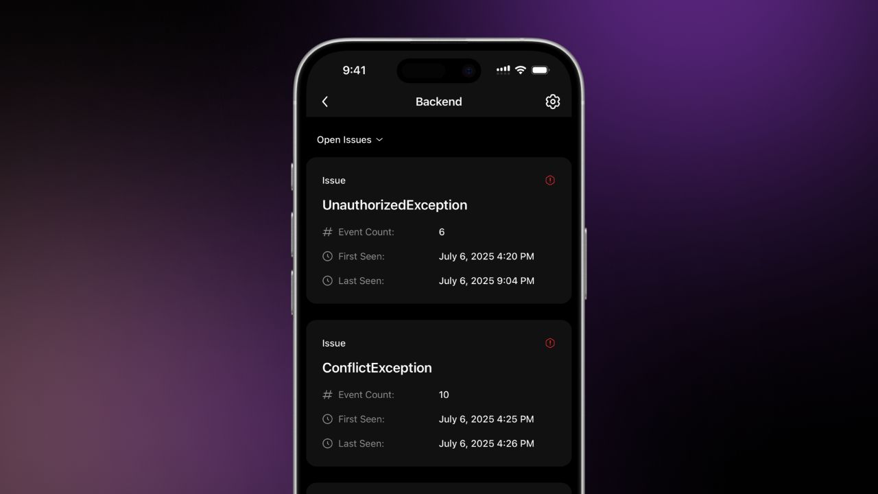 The project dashboard gives you a quick overview of your app's health, recent errors, and key metrics
