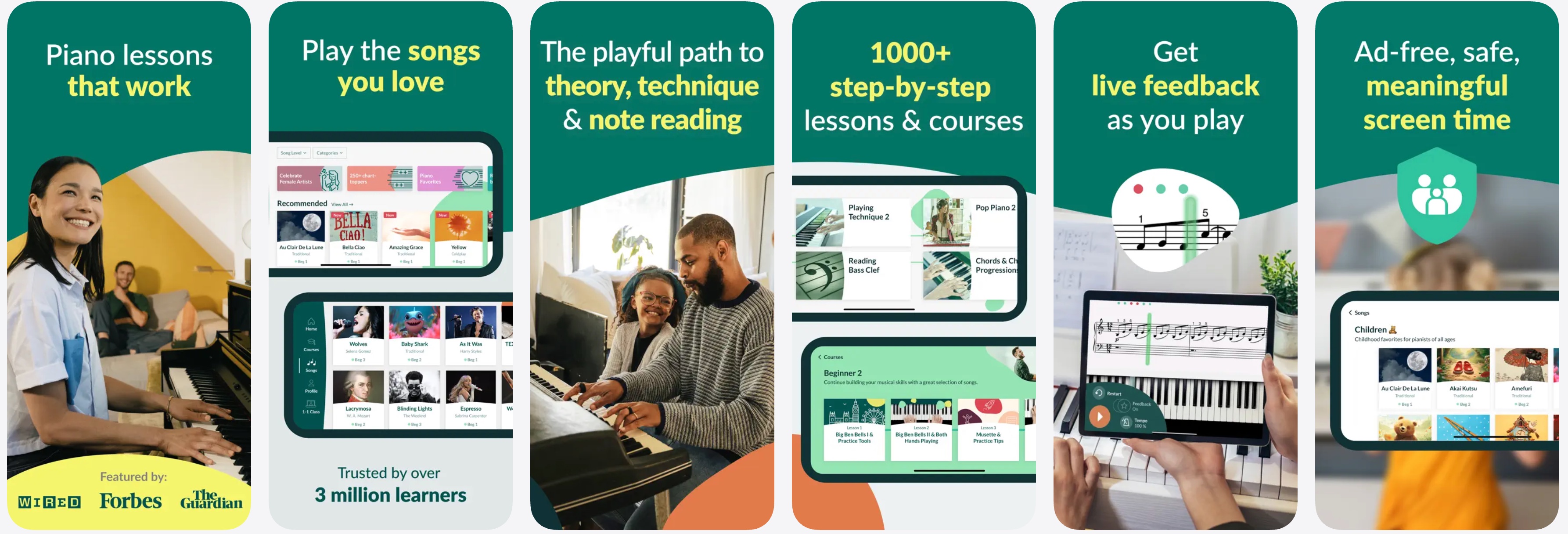 Skoove app interface showing piano lesson with real sheet music notation