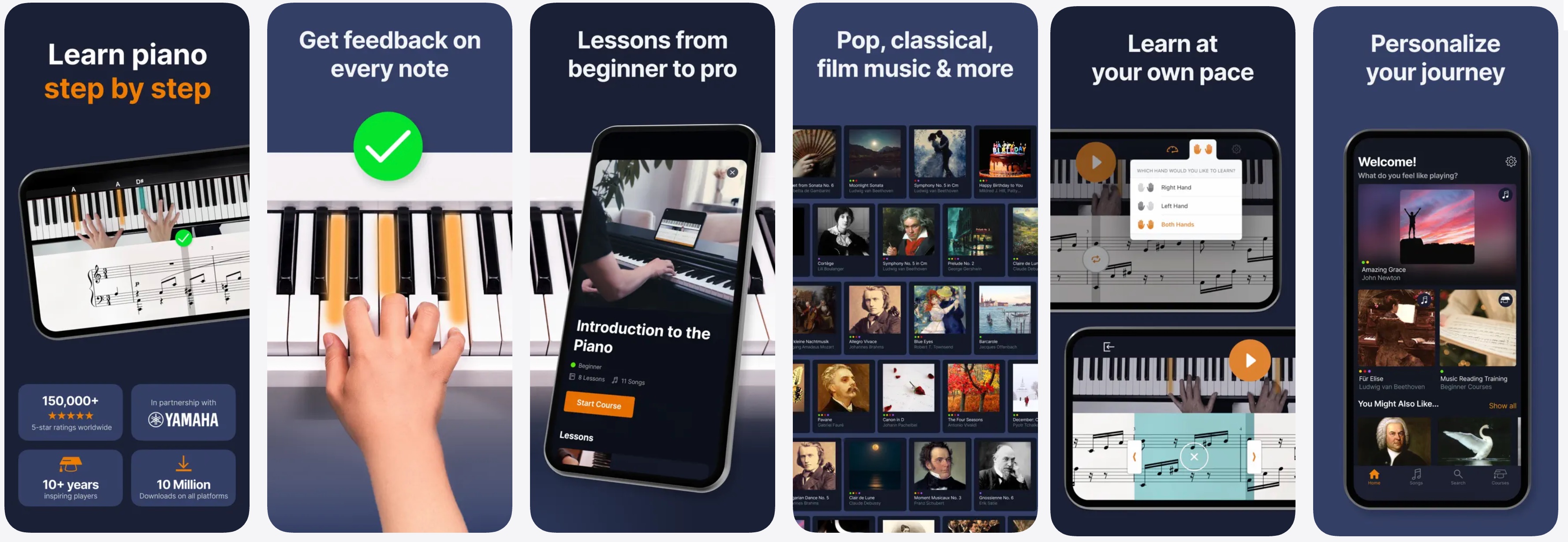 Flowkey app interface showing split-screen video and sheet music