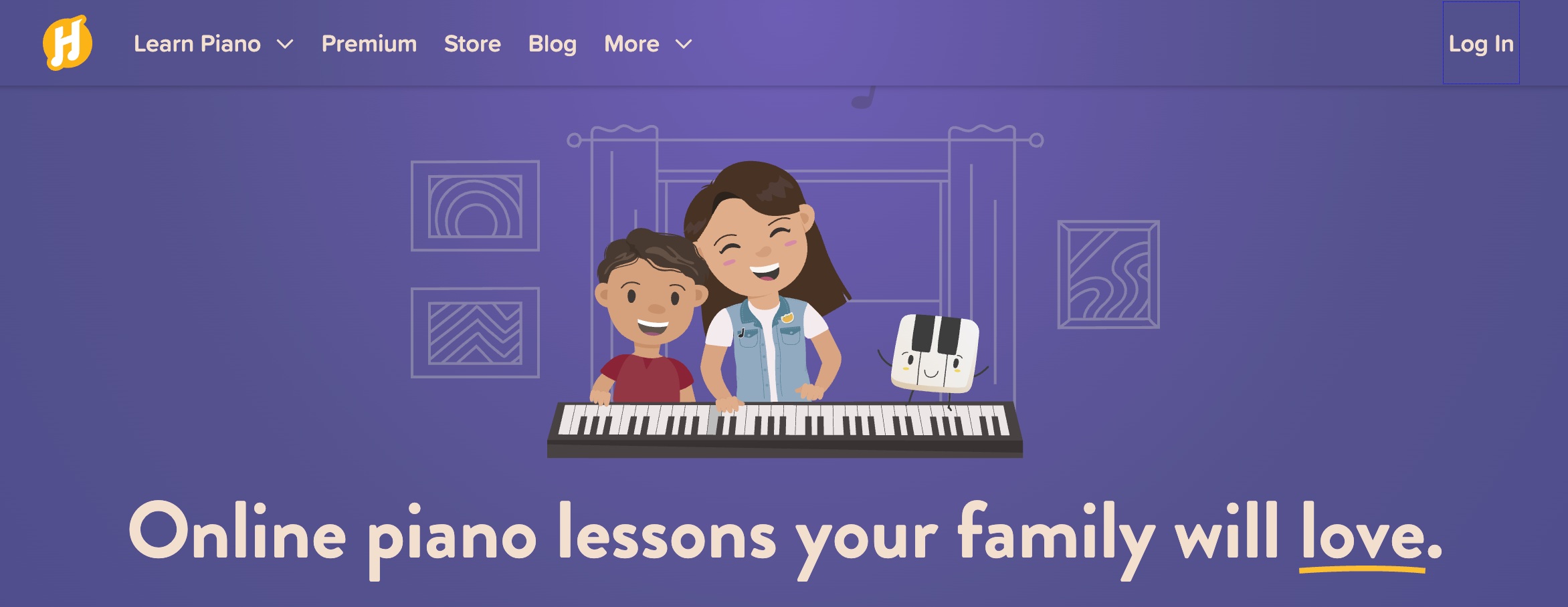Hoffman Academy website showing video-based piano lessons for kids