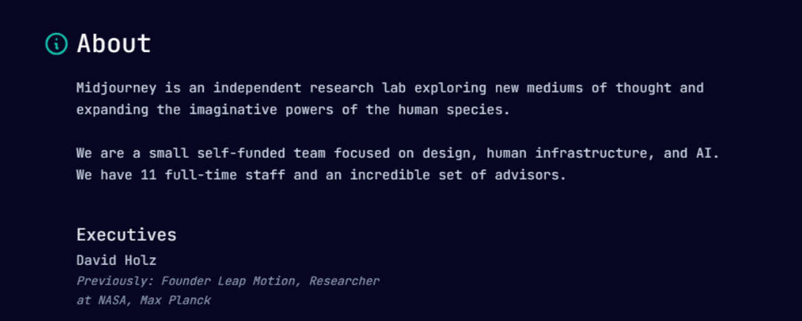 Midjourney about page