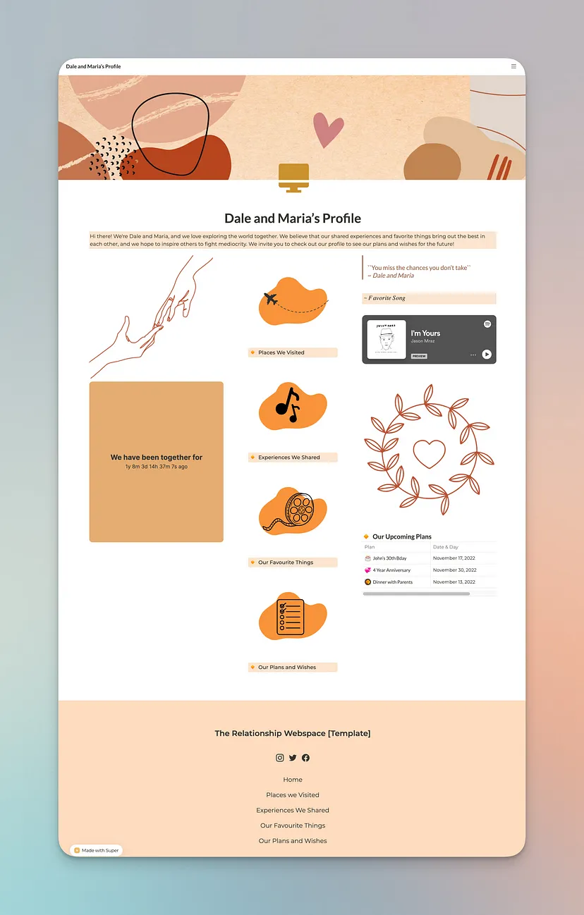 Our Relationship Profile hosted on super.so