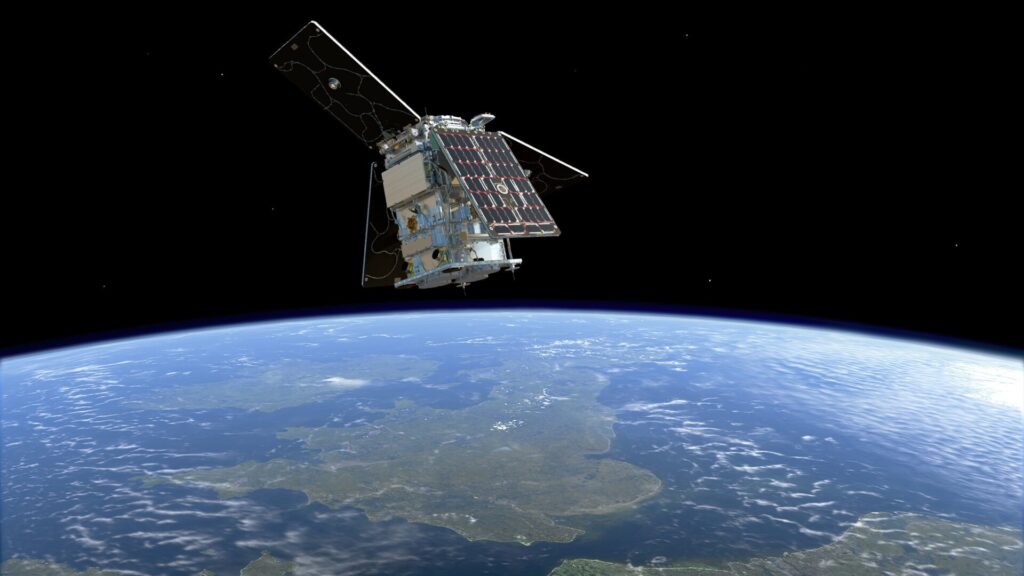 The UK-built HydroGNSS mission. The satellites will track soil moisture and flooding using GNSS signals.​ Image credit: UK Space Agency via X. 