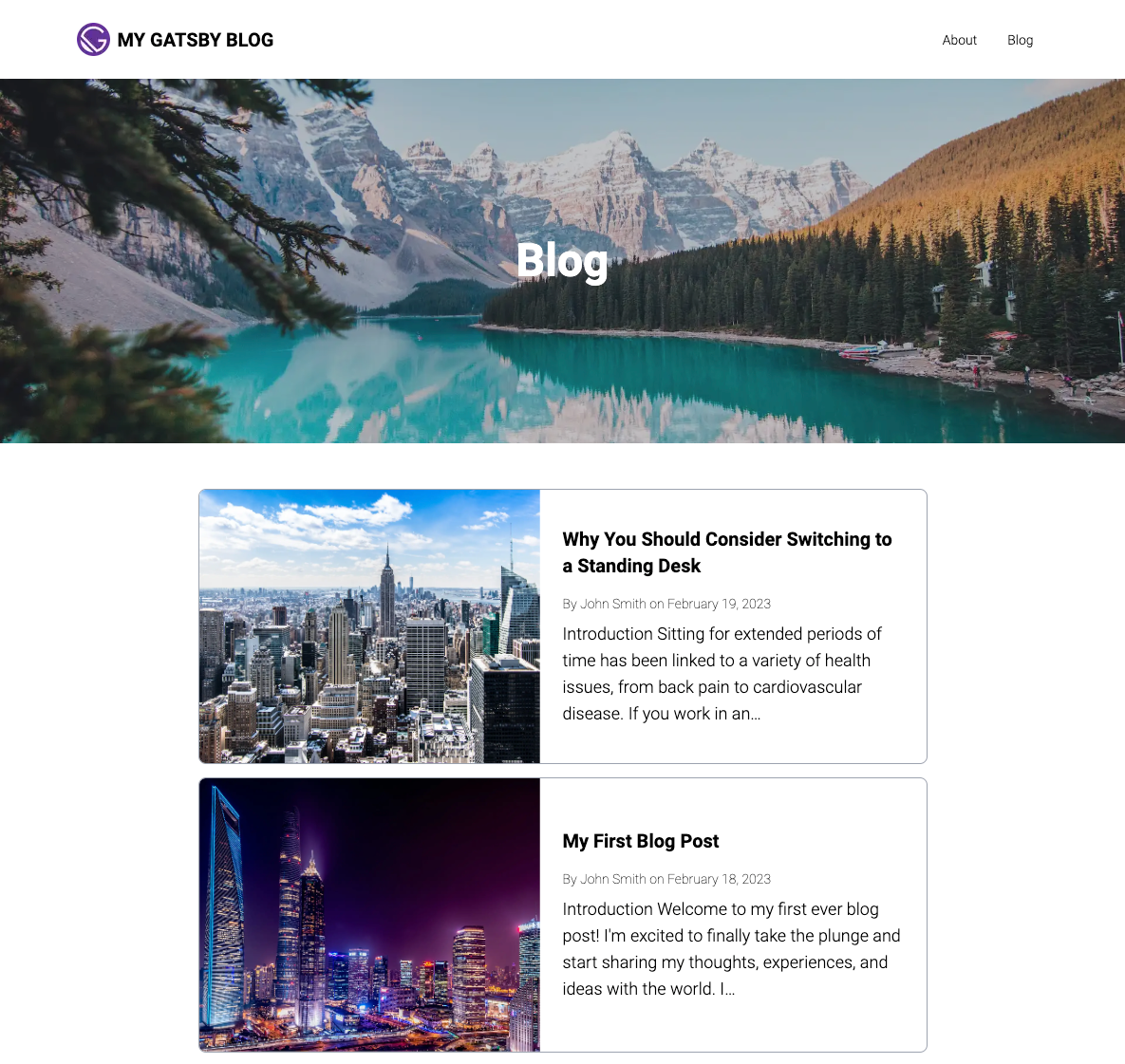 Blog list page with featured images