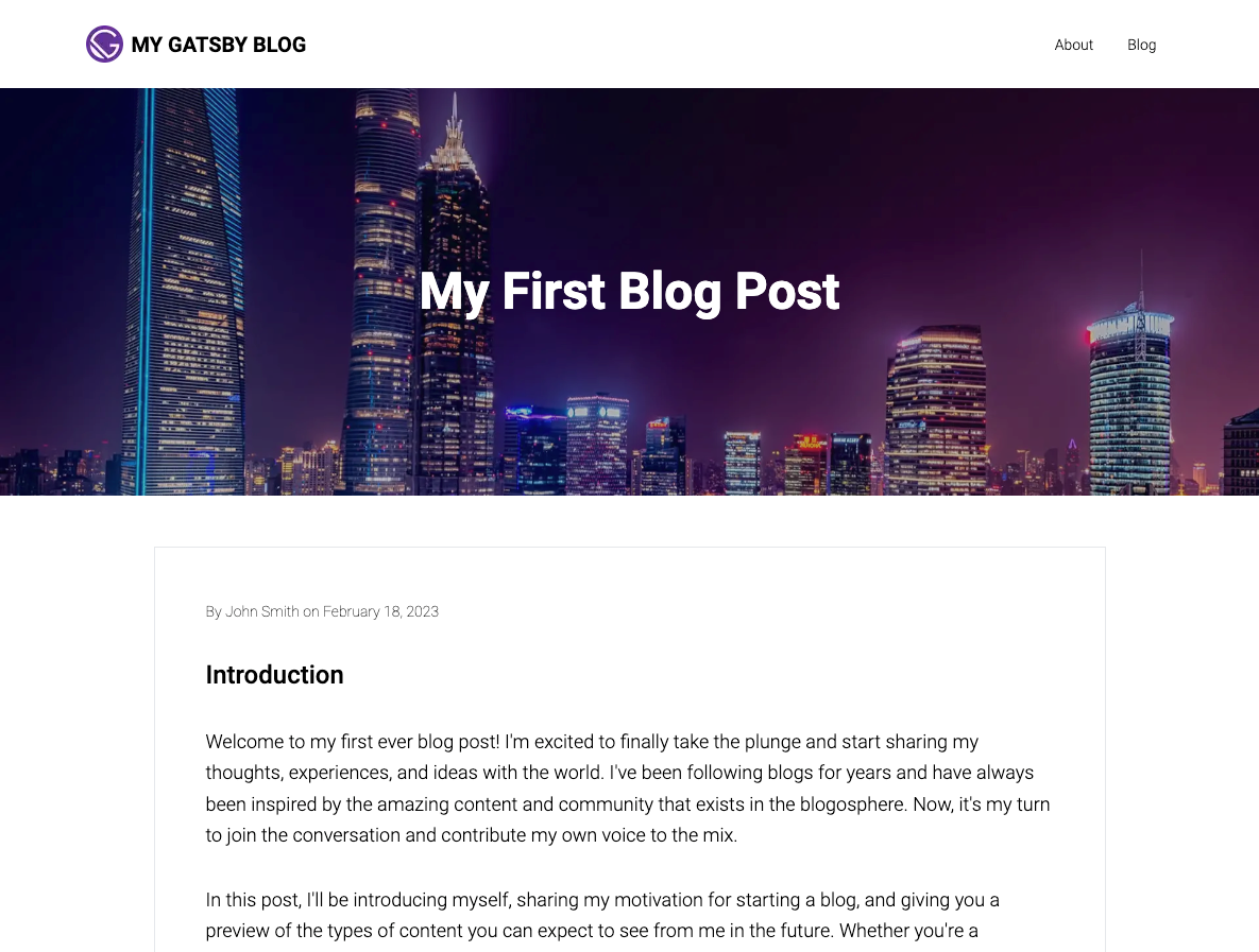 Blog post page with featured image