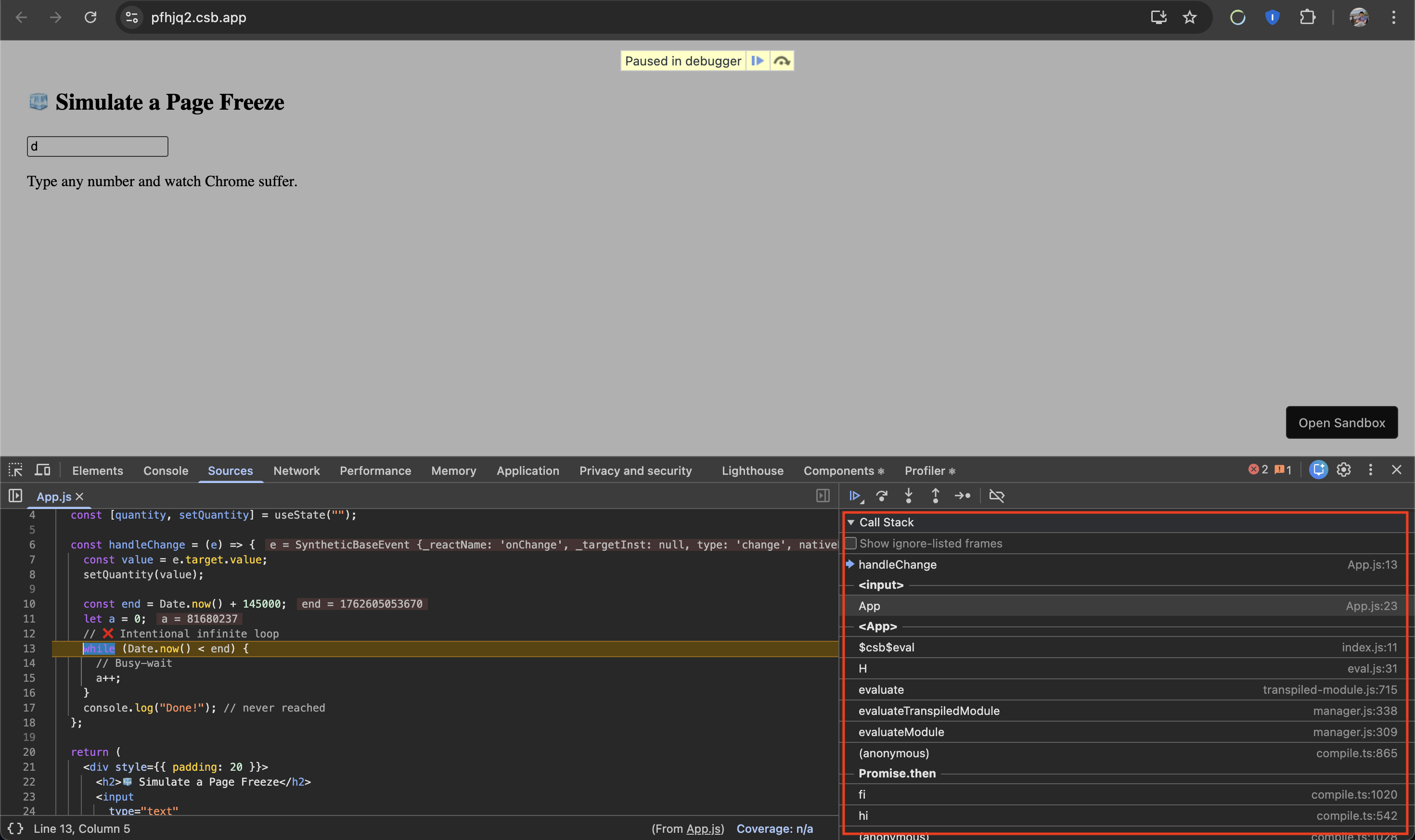 Call stack in chrome devtools