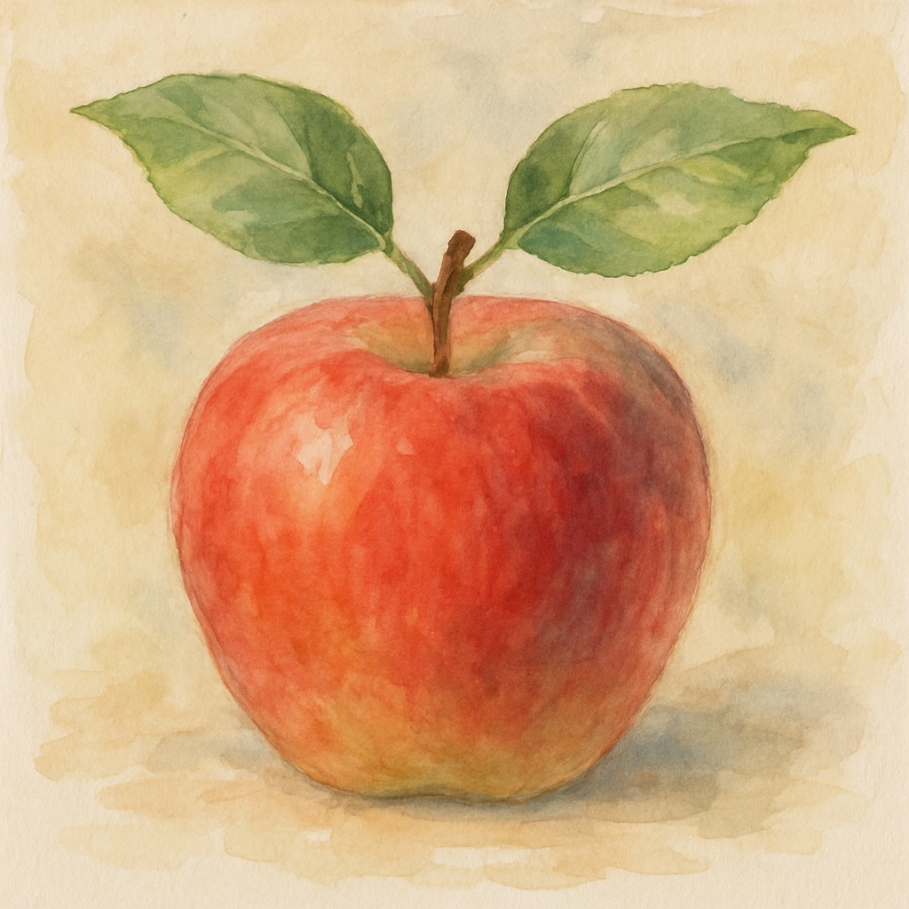  “Generate an apple with two leaves in watercolour style”.