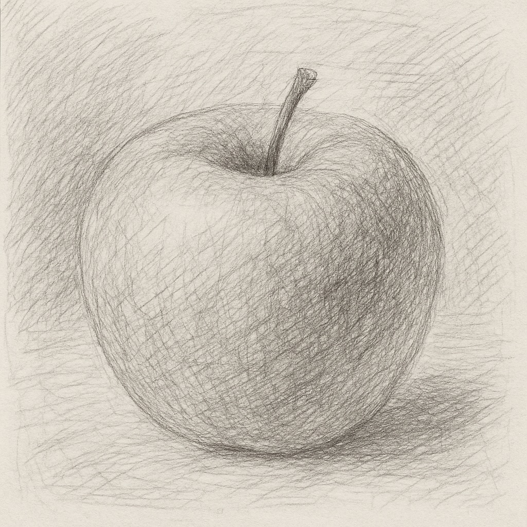  “Generate a digital painting of an apple in pencil sketch style”.