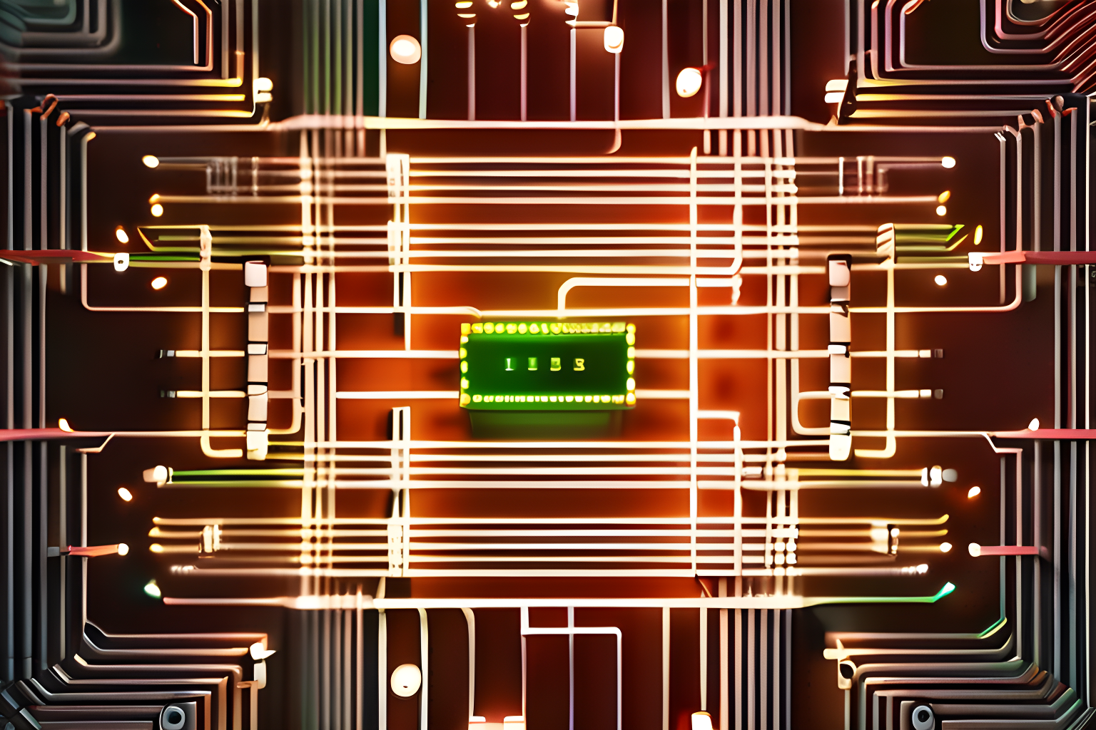 A 3-dimensional circuit board with lit-up interconnected nodes