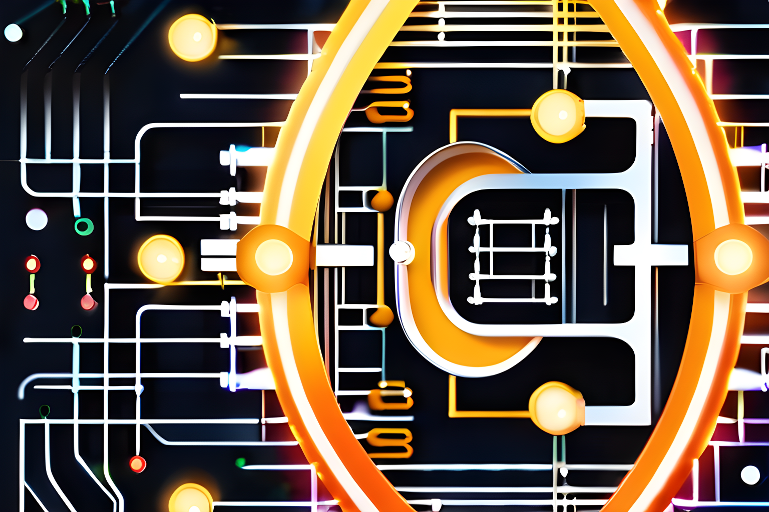 A 3-dimensional circuit board with lit-up interconnected nodes