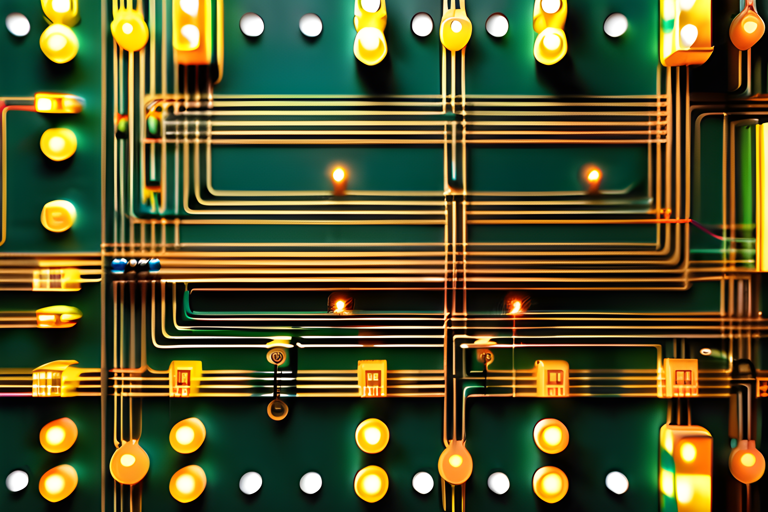 A 3-dimensional circuit board with lit-up interconnected nodes