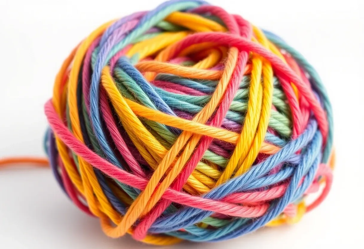 a big ball of colorful yarn