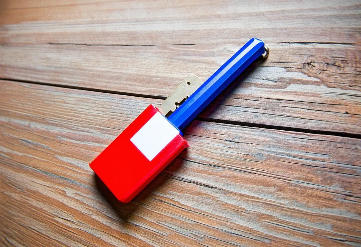a big red white and blue key