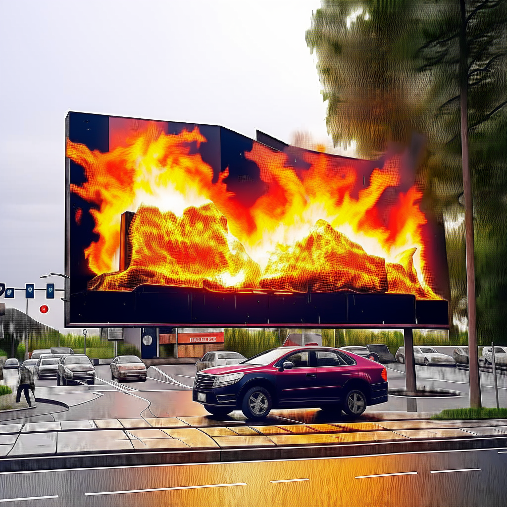a billboard set on fire