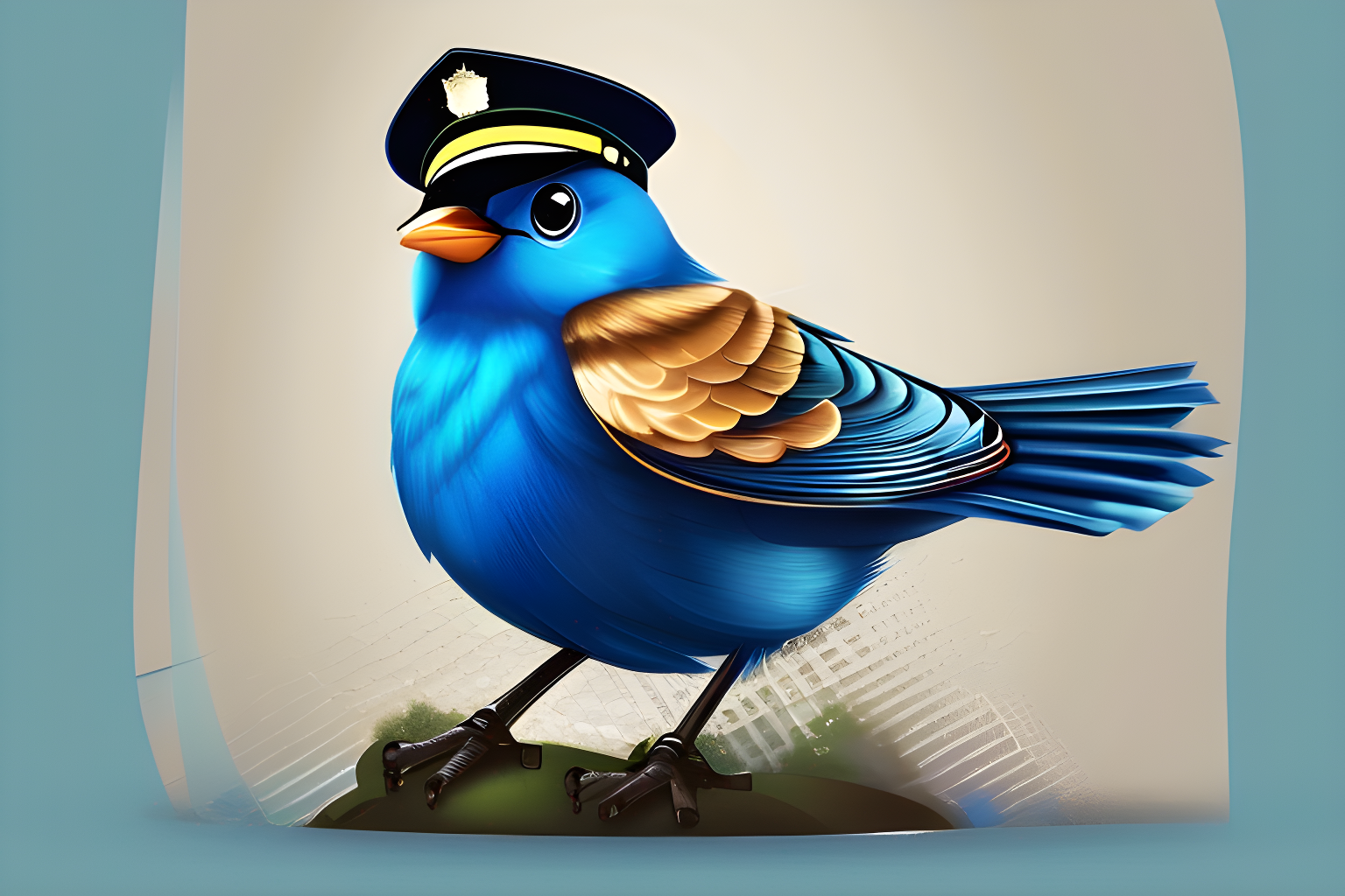 a blue bird as a cop realistic