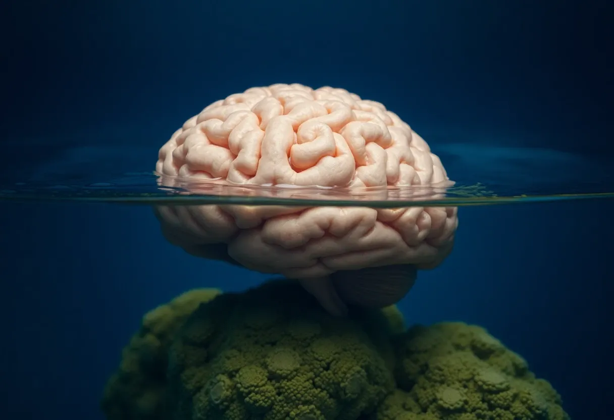 a brain submerged in water