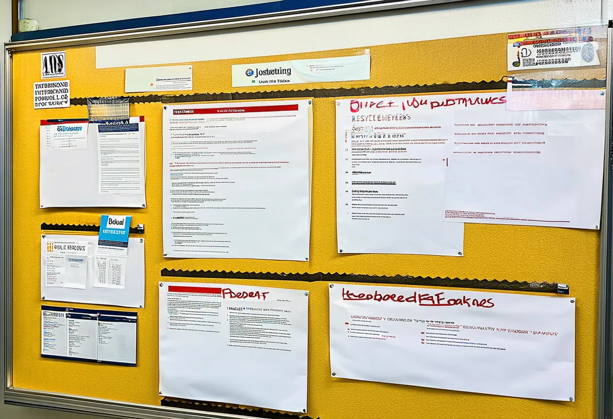 a bulletin board with job postings