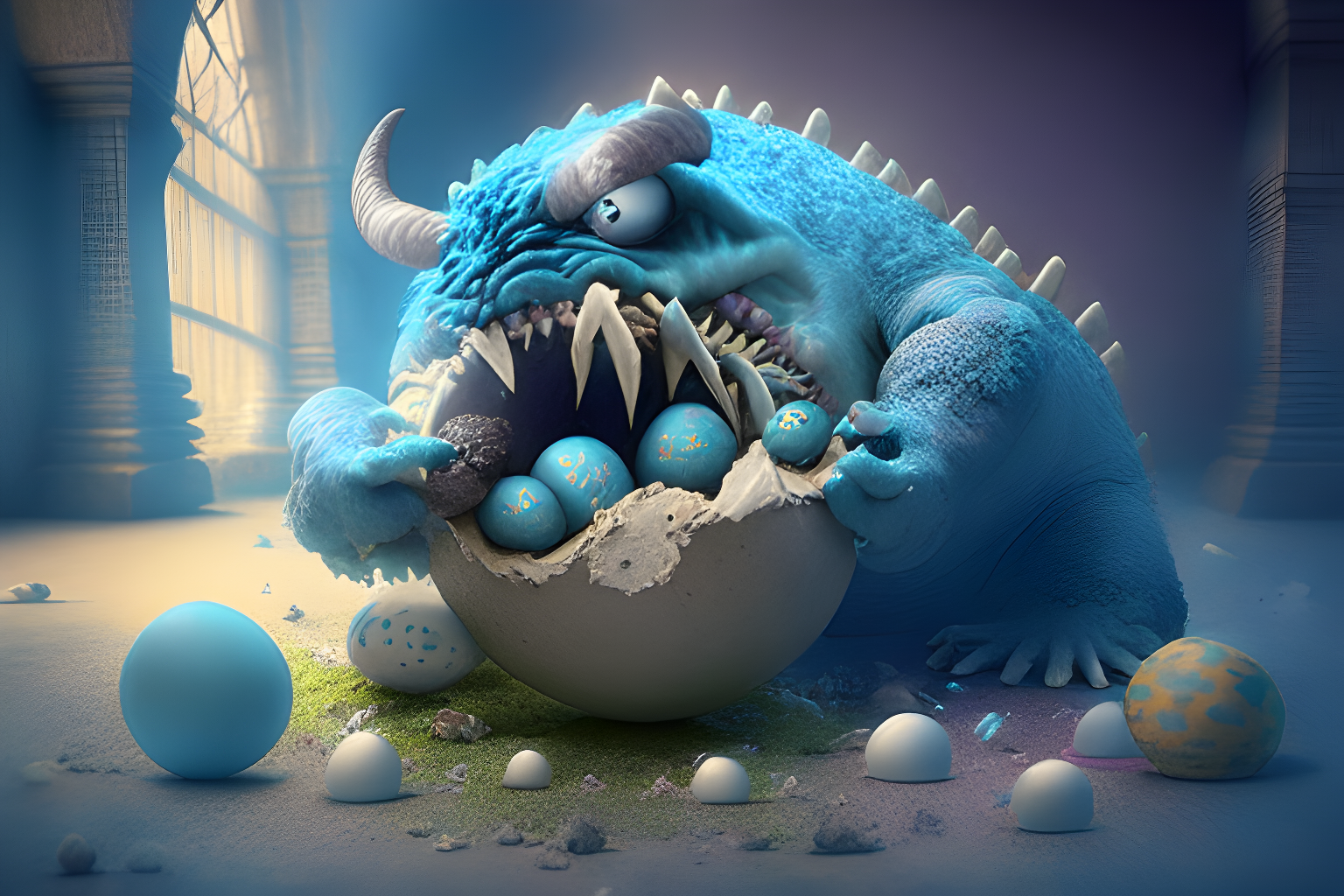 a bully monster eating up most of an animal eggs