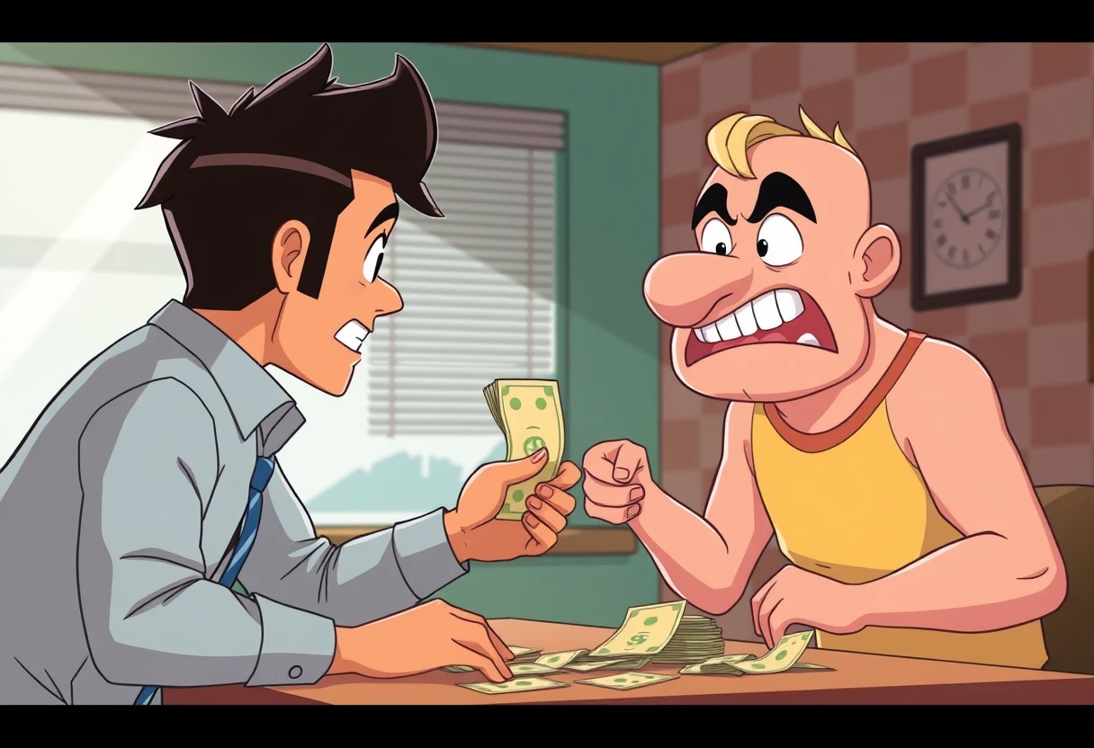 a bully taking money from someone else animate