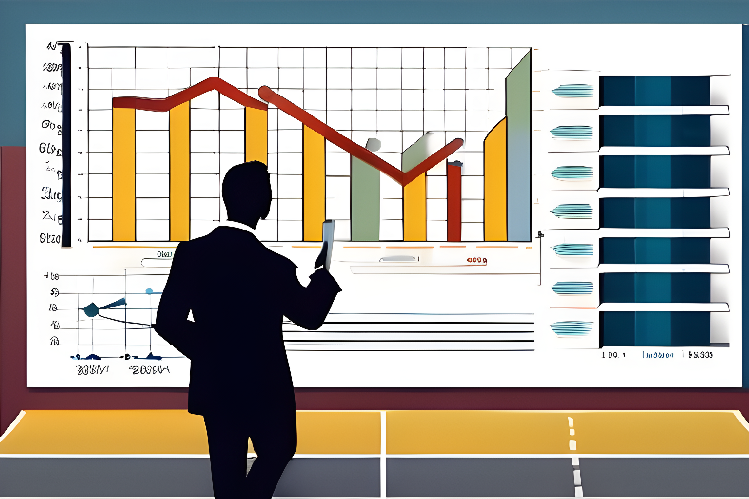 a businessman presenting a data graph