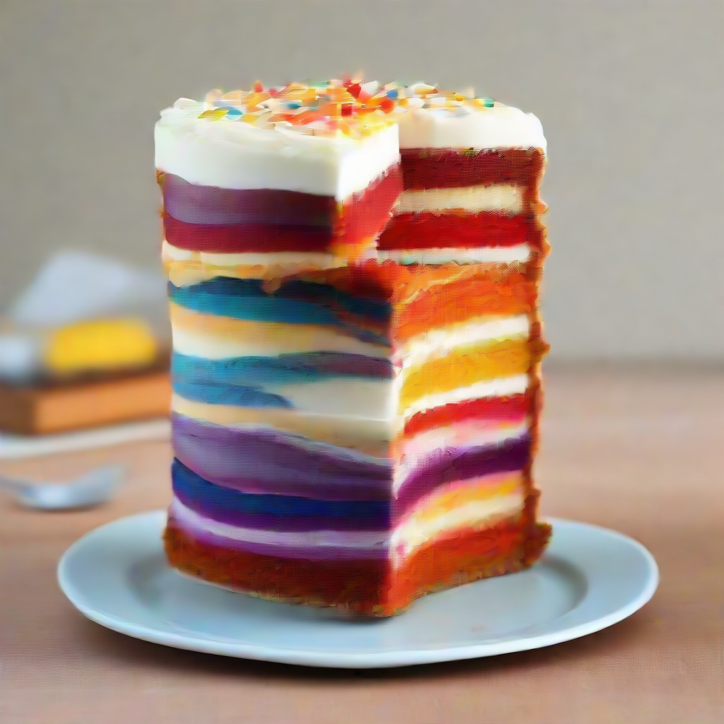 a cake with seven colored layers