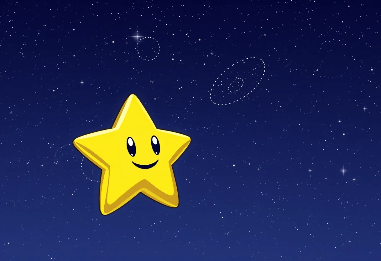 a cartoon star in the night sky