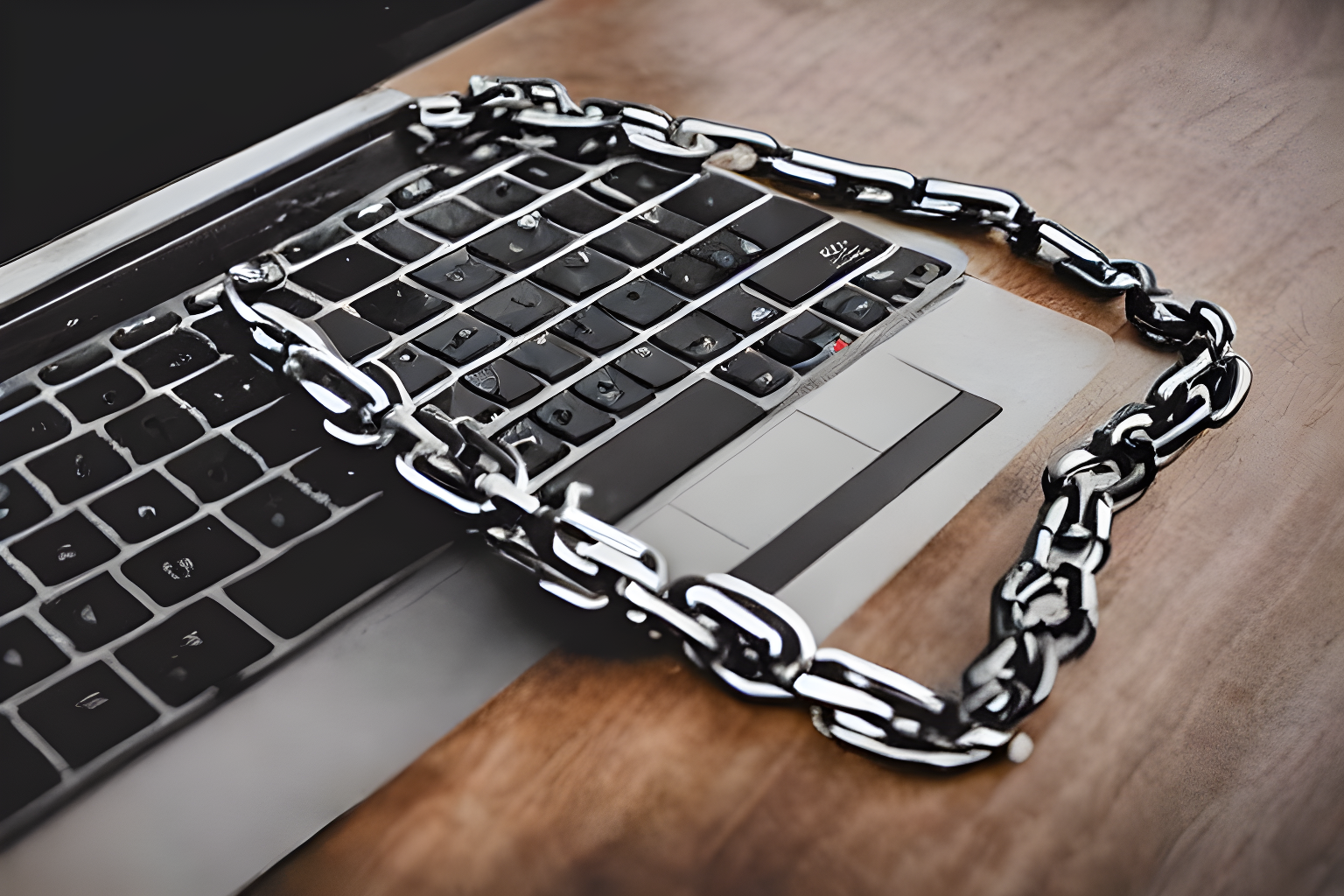 a chain locked around a laptop