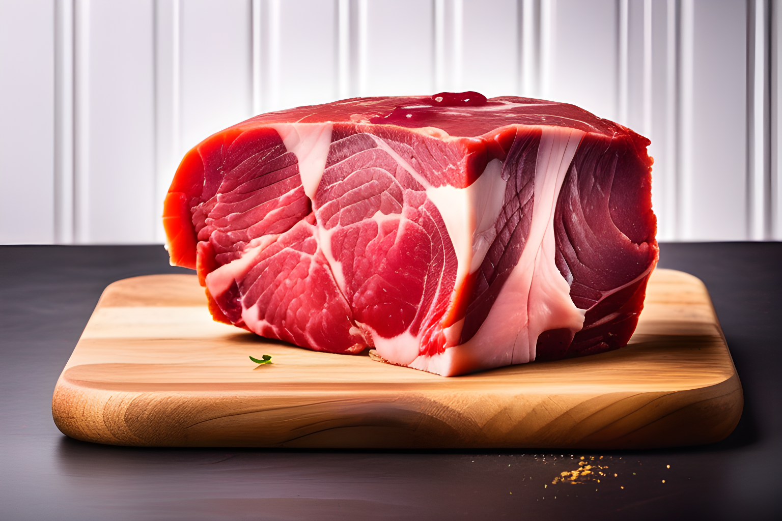 a chunk of beef on a butcher's table