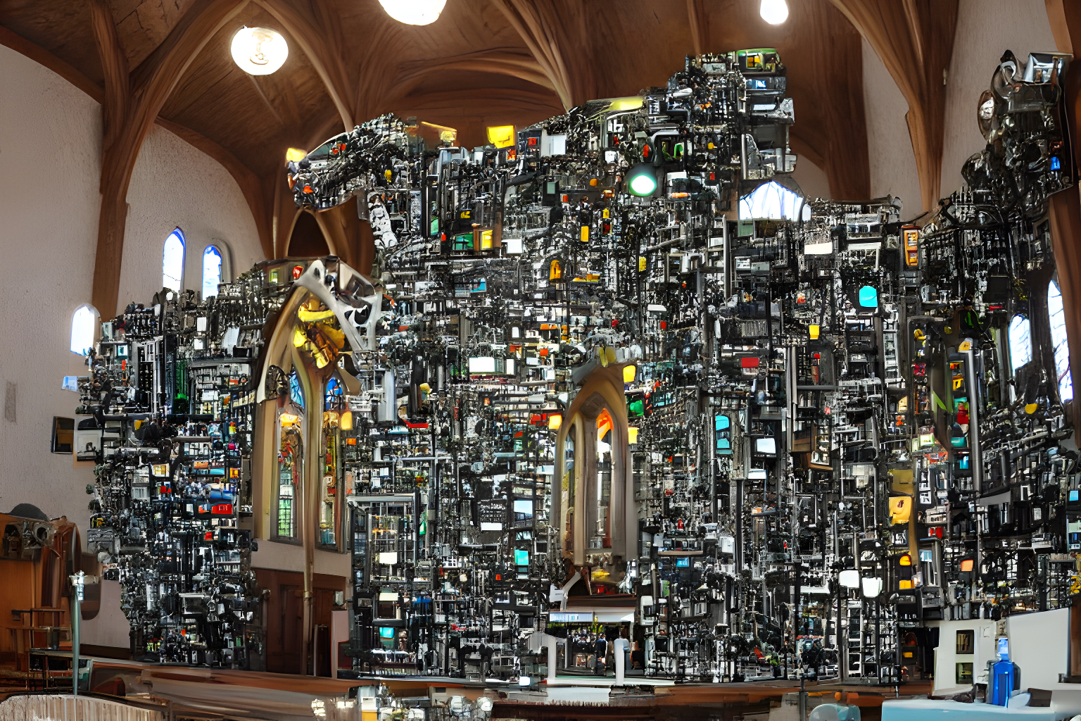 a church made out of computer parts