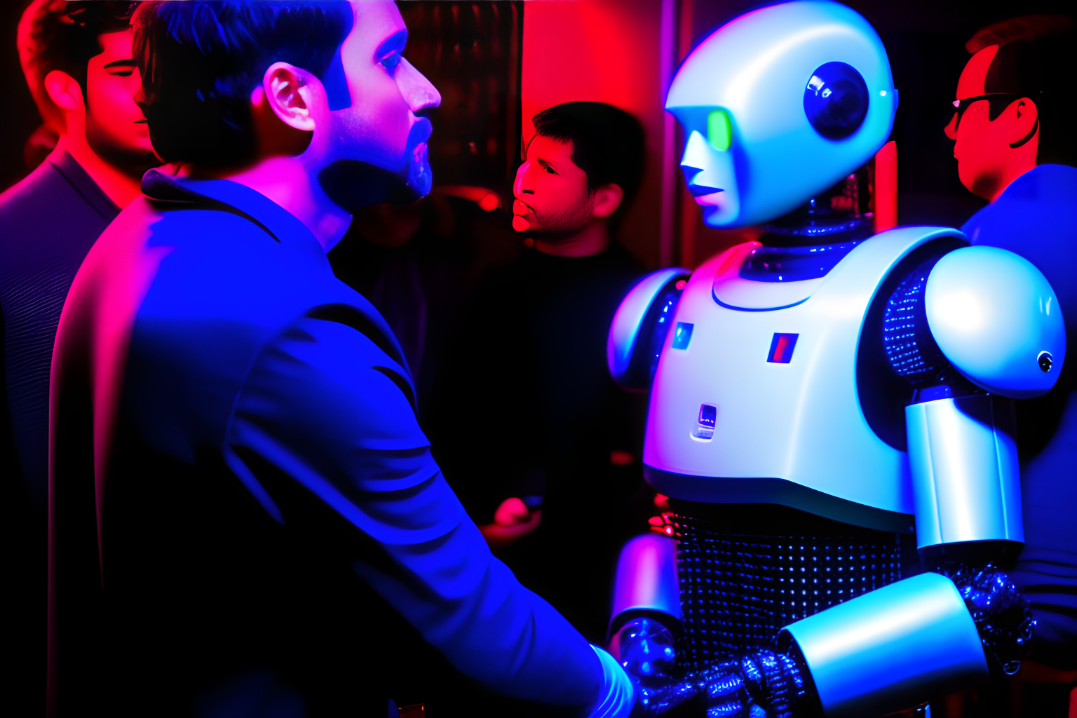 a club bouncer checking to see whether someone is a robot