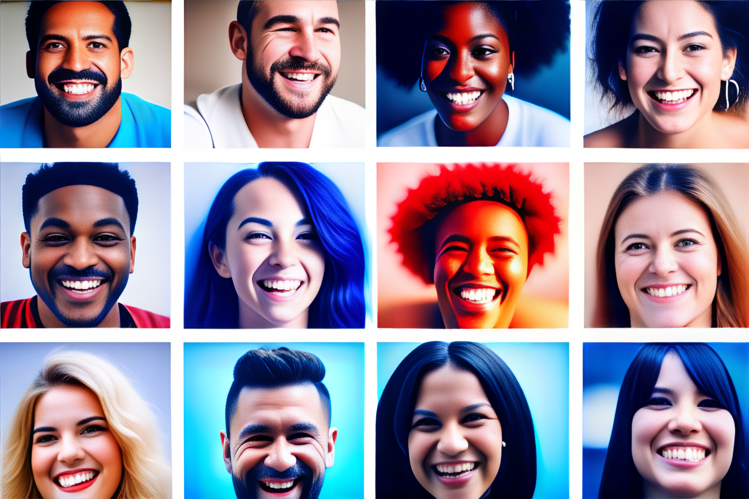 A collage of smiling people