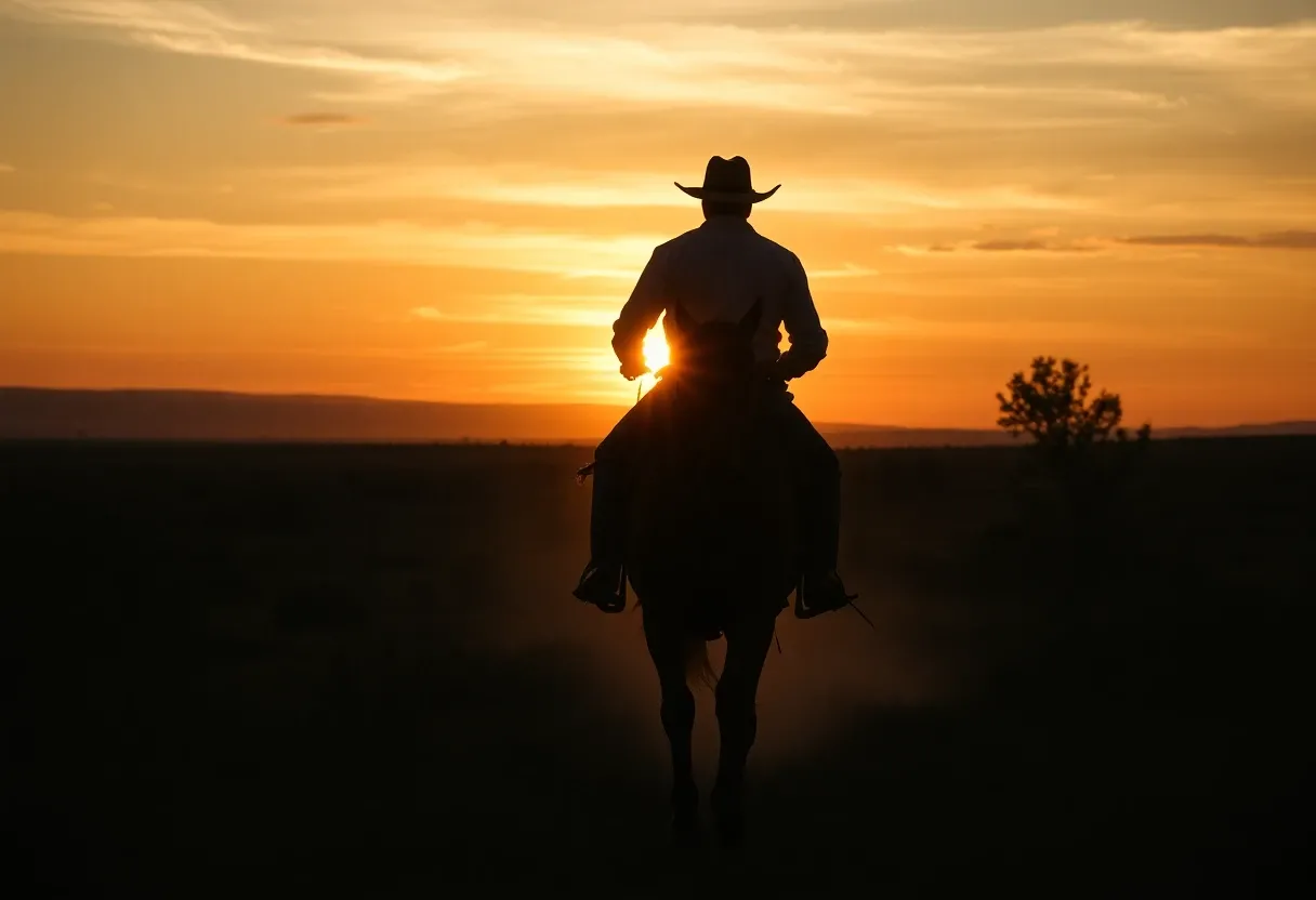 a cowboy riding off into the sunset cinematic