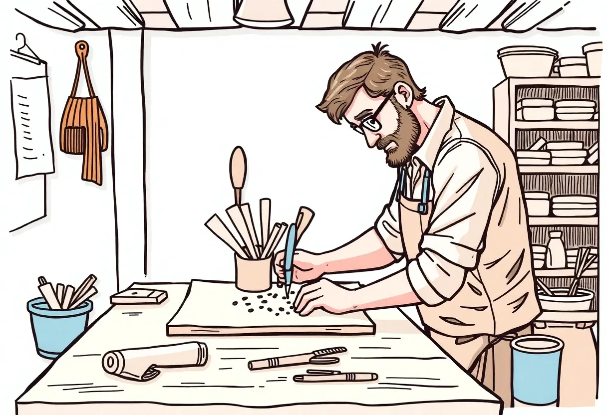a craftsman crafting a table cartoonish sketch color
