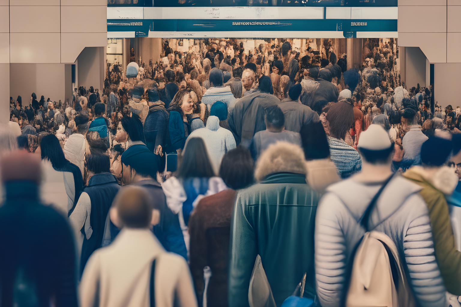 a crowd of people at a shopping mall