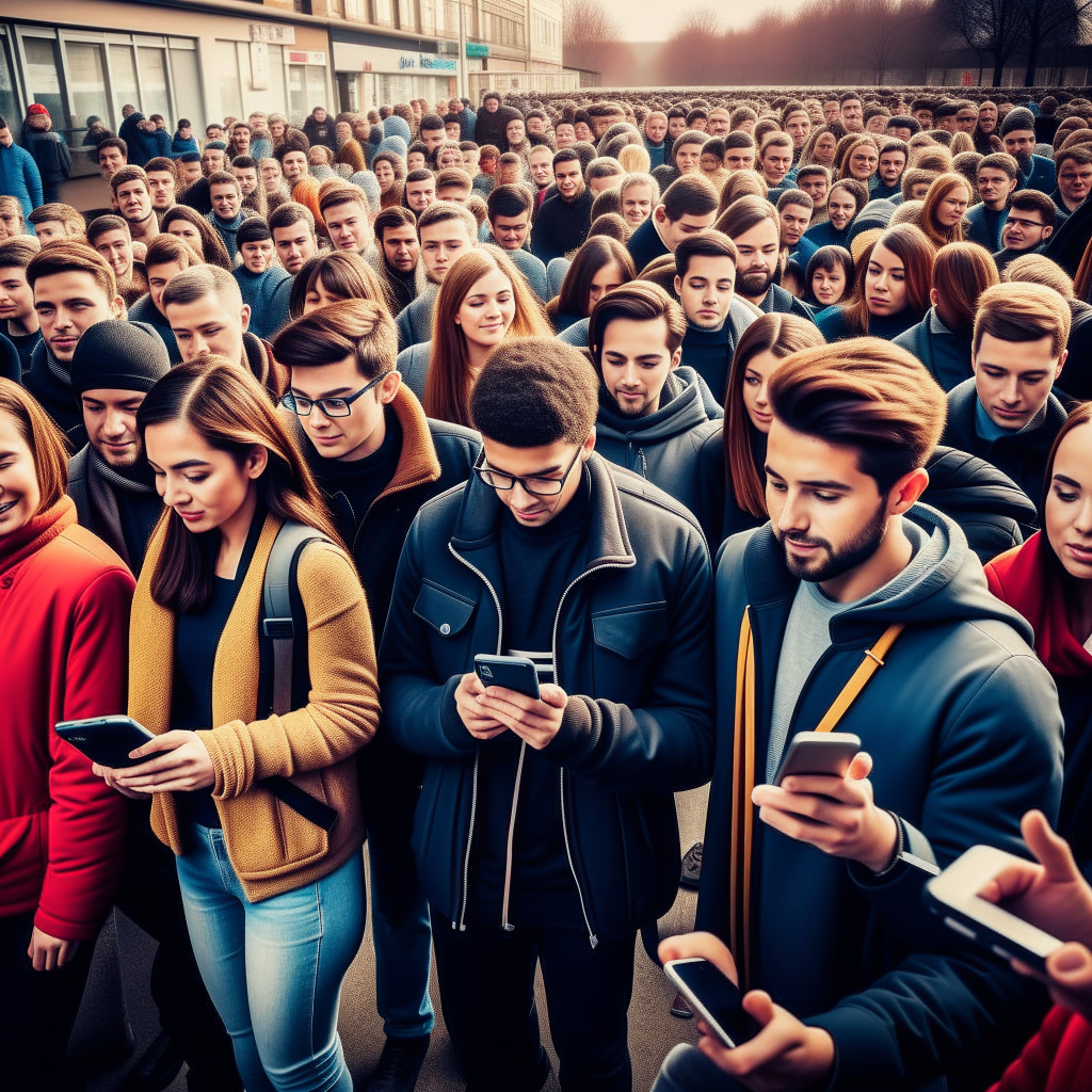 a crowd of people using their phone to search up things on google