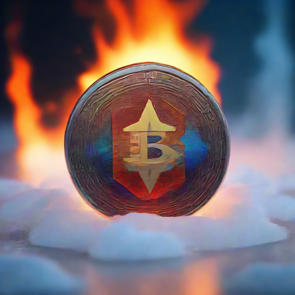 a crypto coin in the middle of fire and ice