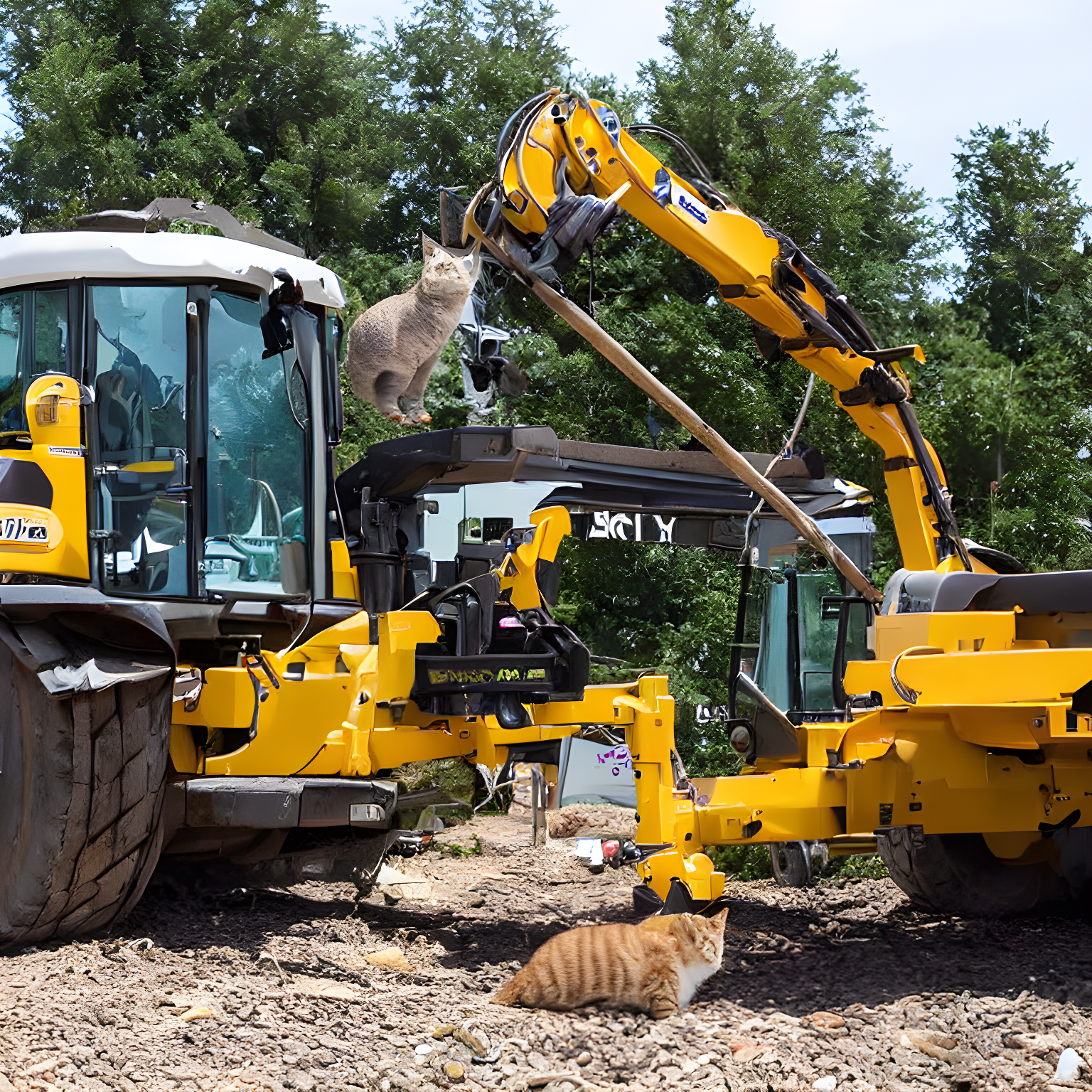 a cute cat operating heavy machinery