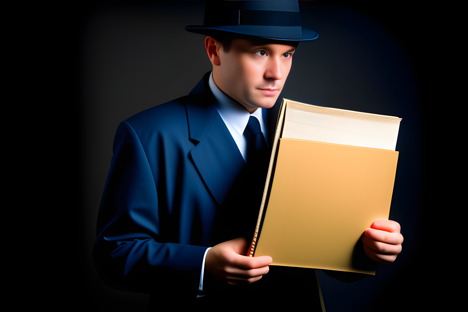 a detective holding two file folders