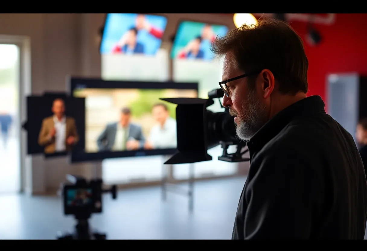 a director looking at his film footage