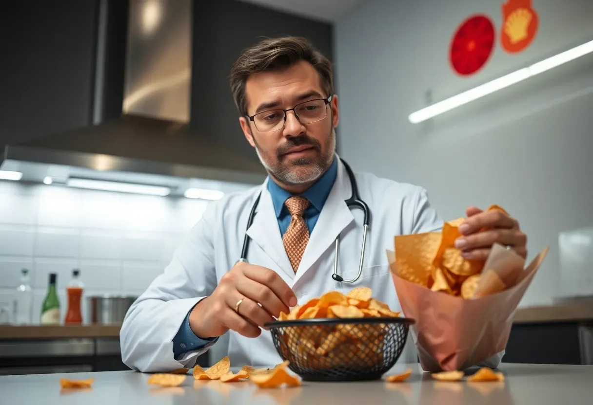 a doctor eating chips